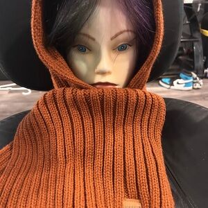 FISFET Cozy Knit  Scarf  can be worn around the neck or hood in pic - Rust